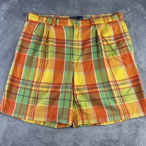 Polo Ralph Lauren Shorts Mens 36 Tyler‎ Orange Green Loud Plaid Preppy Pleated